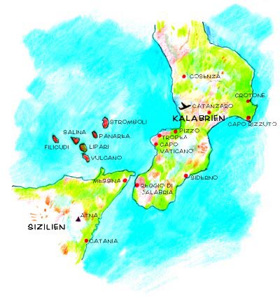 Landkarte handgezeichnet von Kalabrien